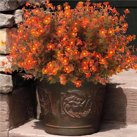 12 Bundles Artificial Fall Flowers No Fade Faux Autumn Plants, Fake Indoor - Picture 1 of 8